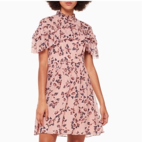 Kate Spade Prairie Rose Silk Mini Dress Pink Peony Floral Print Ruffle 8 - Picture 3 of 13